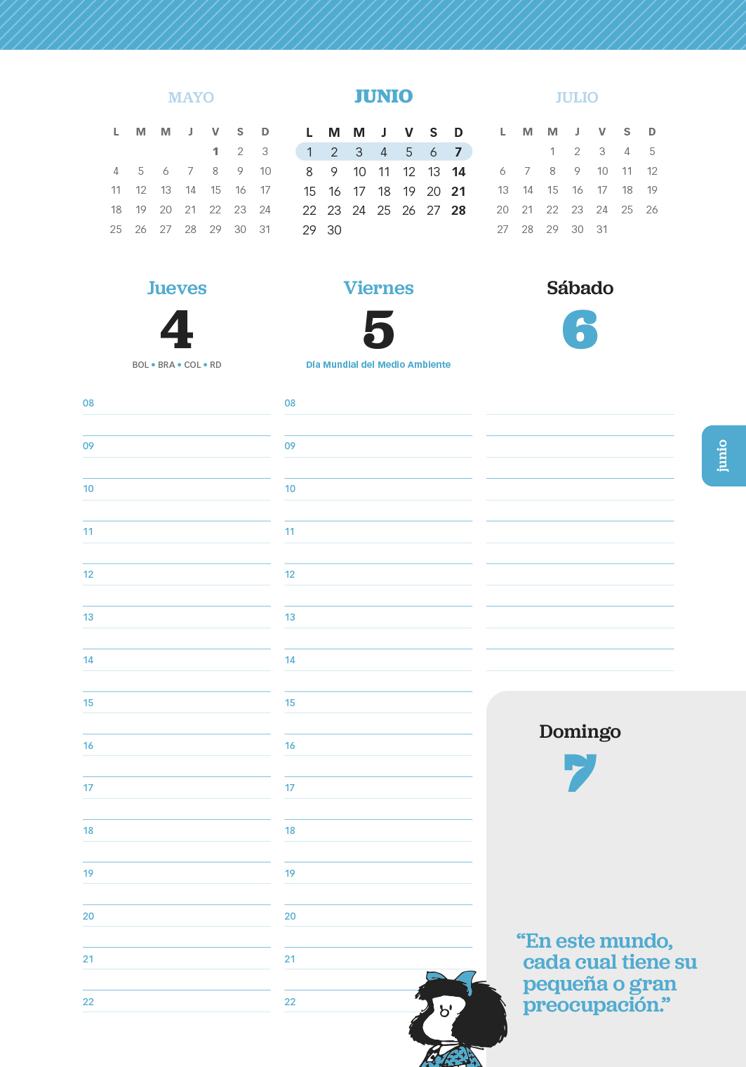 Agenda Mafalda 2026 Anillada Columna Roja