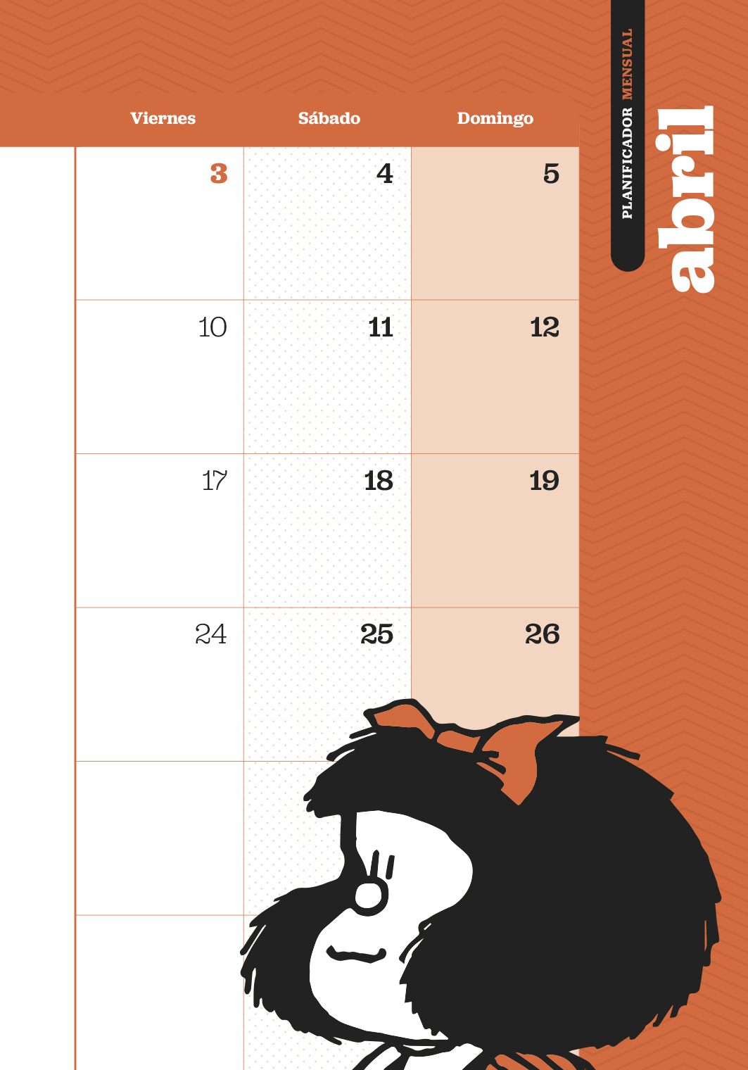 Agenda Mafalda 2026 Anillada Modulos Naranja