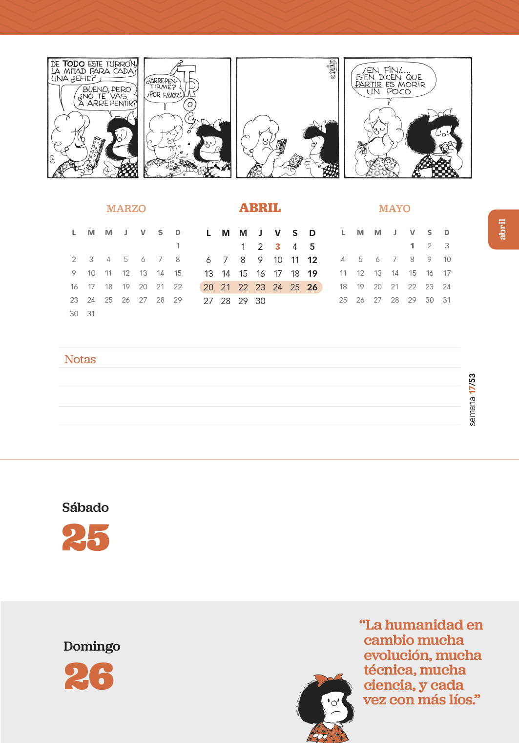 Agenda Mafalda 2025 Anillada Modulos Verde