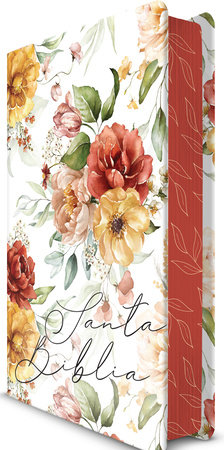 Biblia RVR 1960 pasta dura, letra grande tamaño manual, flores rosadas y cantos pintados