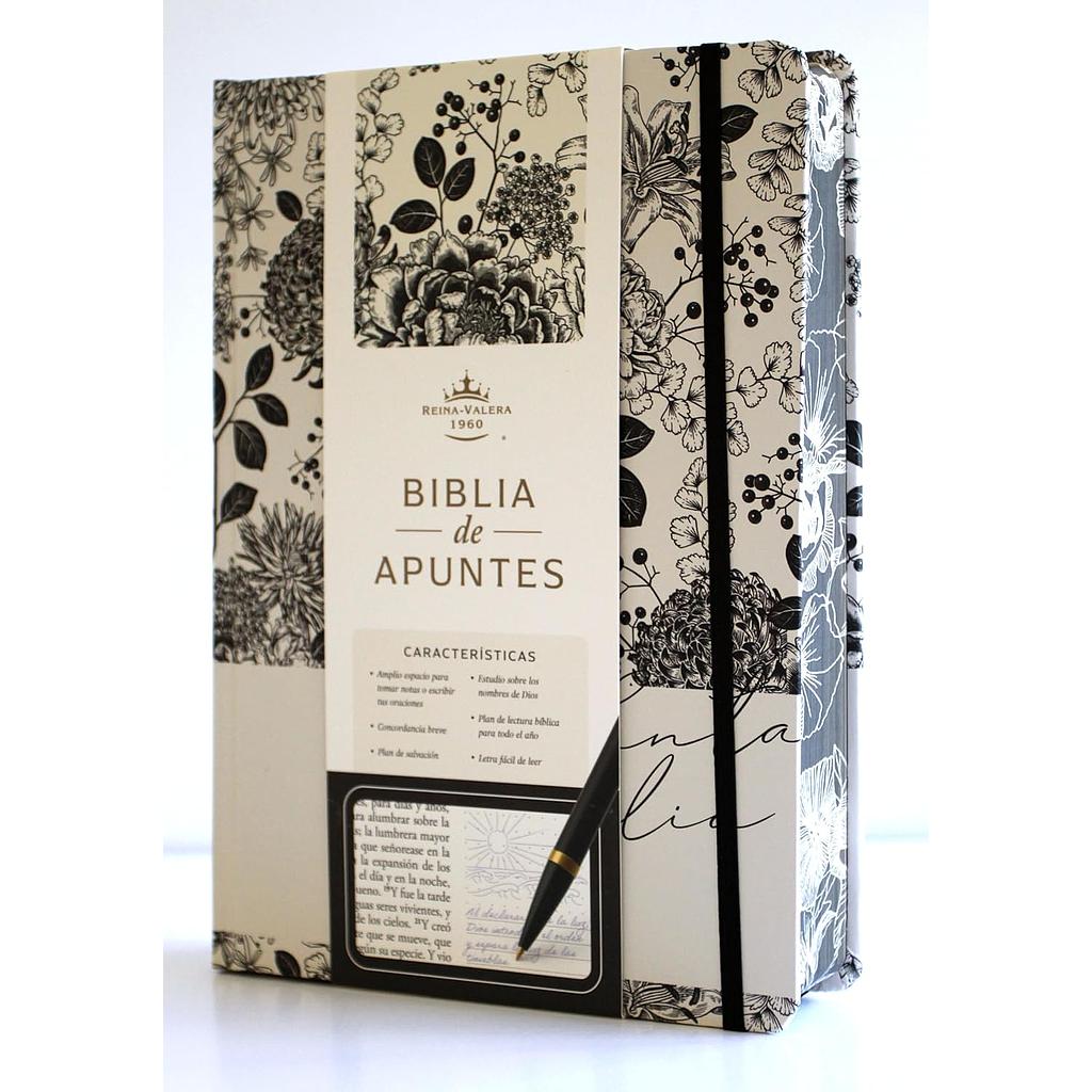 Biblia de Apuntes RVR 1960 Tapa dura, Blanco y negro con flores