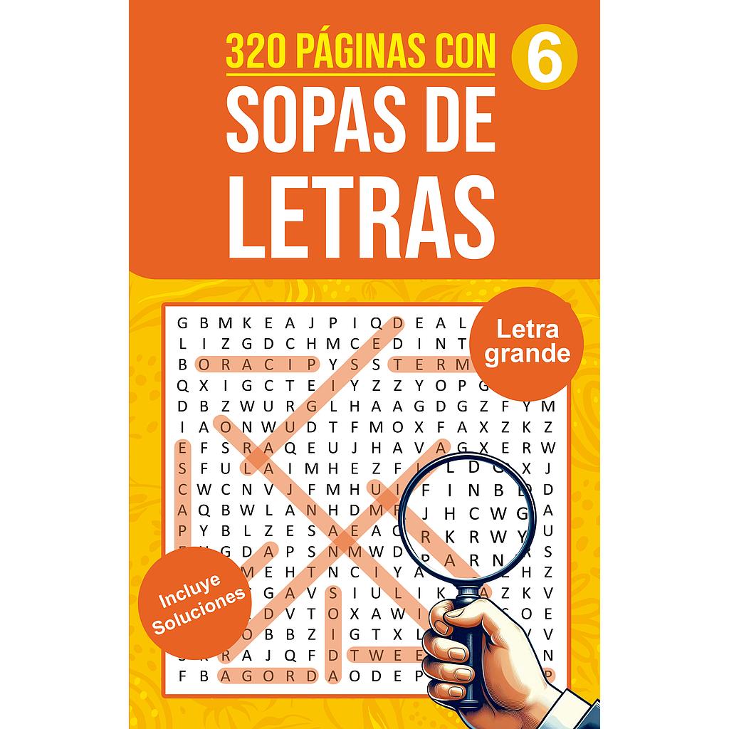 Sopas de letras 6 portada amarilla con lupa