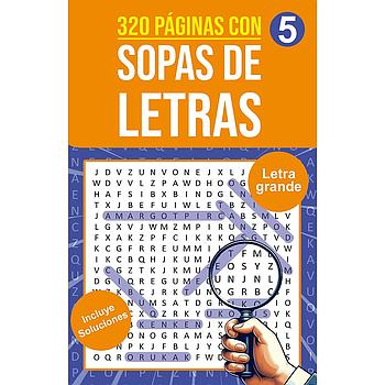 Sopas de letras 5 portada amarilla con lupa