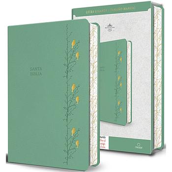 Biblia RVR 1960 letra gigante, simil piel verde con pajaros