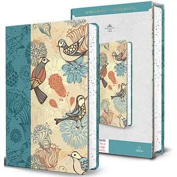 Biblia RVR 1960 letra gigante, simil azul con pajaros