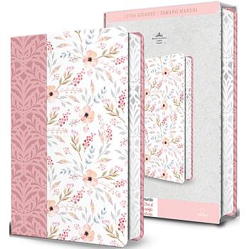 Biblia RVR 1960 letra gigante, simil piel rosada con flores